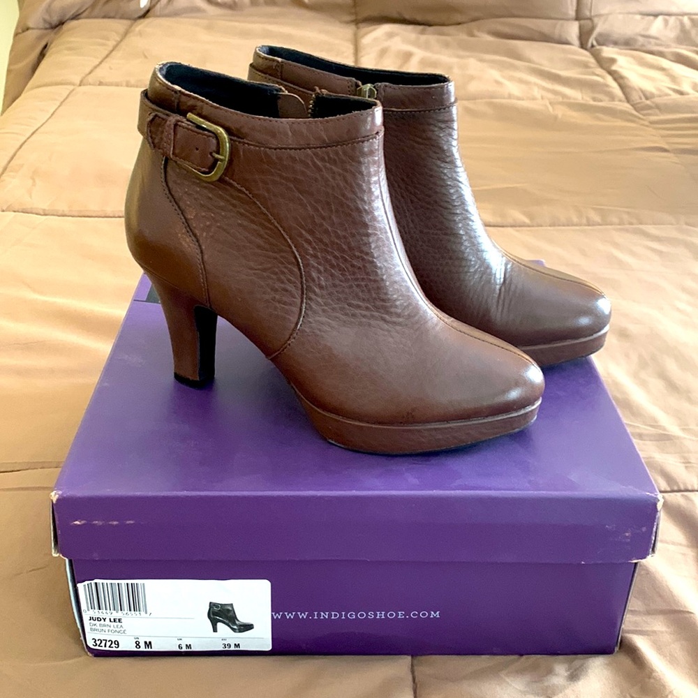 Indigo booties by Clarks. Womens size 8.